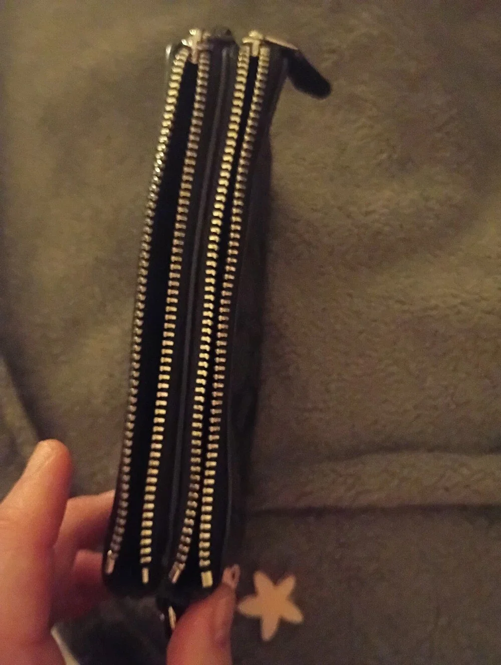 Coach Black & Charcoal Signature Zip Wristlet with Flower Charm